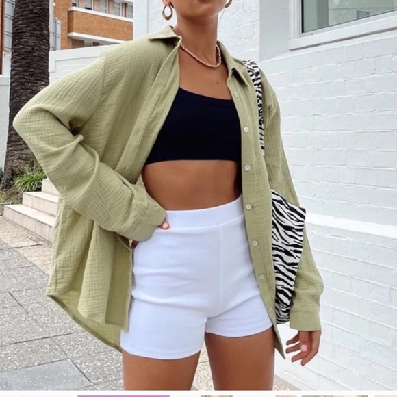 Princess Poly Sage Green Gauzy Cotton Button Down Set Size XS - Picture 11 of 11